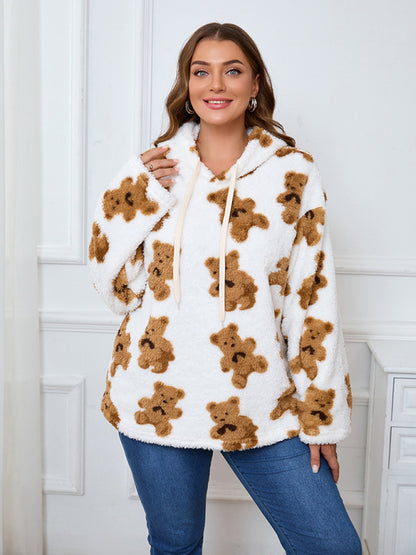 Plus Size Loose Plush Long Sleeve Hooded Sweatshirt