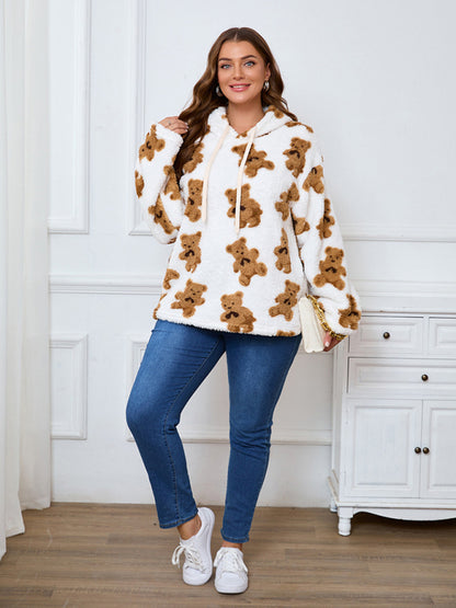 Plus Size Loose Plush Long Sleeve Hooded Sweatshirt