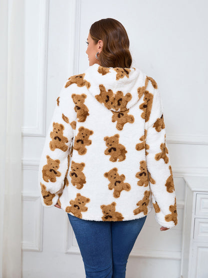 Plus Size Loose Plush Long Sleeve Hooded Sweatshirt