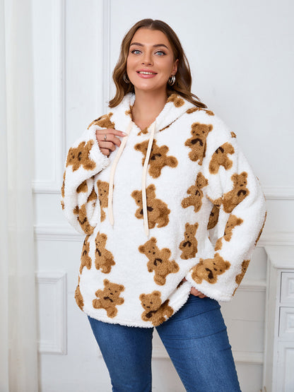 Plus Size Loose Plush Long Sleeve Hooded Sweatshirt