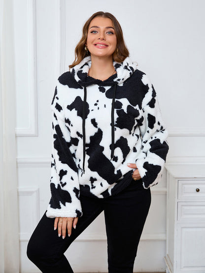 Plus Size Loose Plush Long Sleeve Hooded Sweatshirt