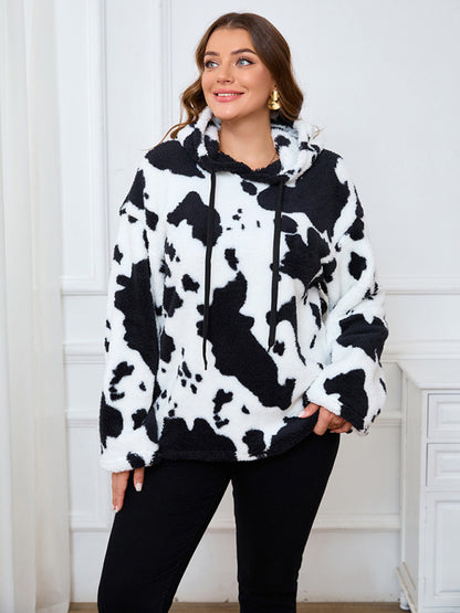 Plus Size Loose Plush Long Sleeve Hooded Sweatshirt