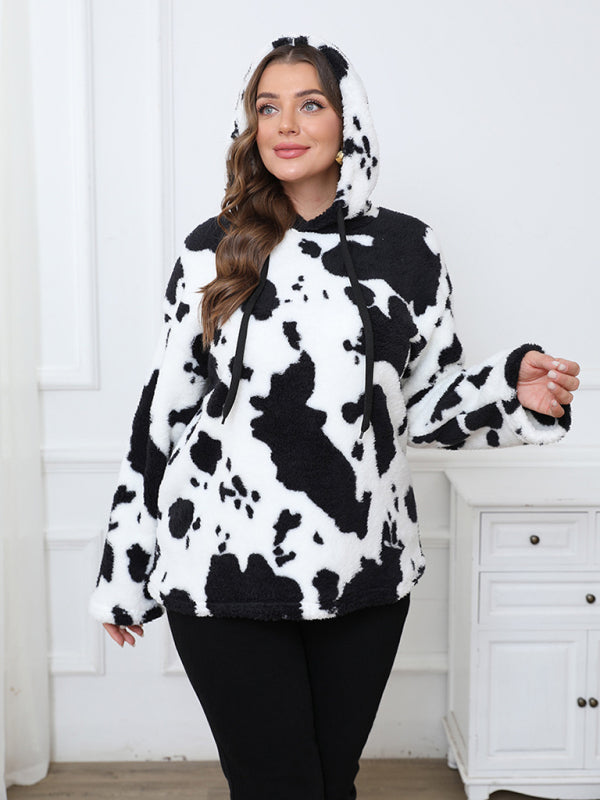 Plus Size Loose Plush Long Sleeve Hooded Sweatshirt