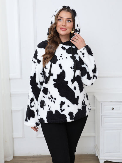 Plus Size Loose Plush Long Sleeve Hooded Sweatshirt