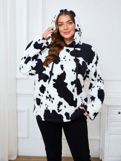 Plus Size Loose Plush Long Sleeve Hooded Sweatshirt