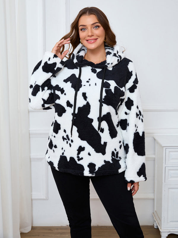 Plus Size Loose Plush Long Sleeve Hooded Sweatshirt