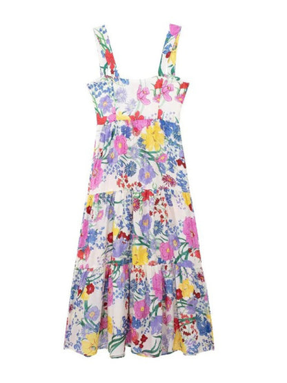 Floral Print Sweetheart Neck Halter Maxi Dress