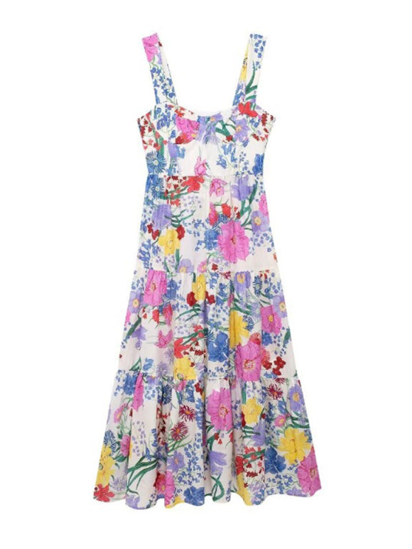 Floral Print Sweetheart Neck Halter Maxi Dress