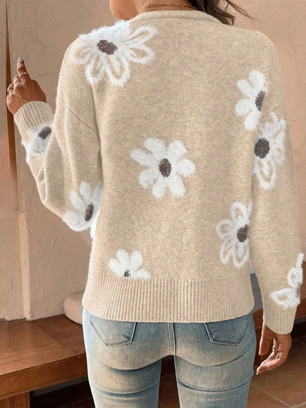 Floral Print Front Button-up Cardigan Sweater