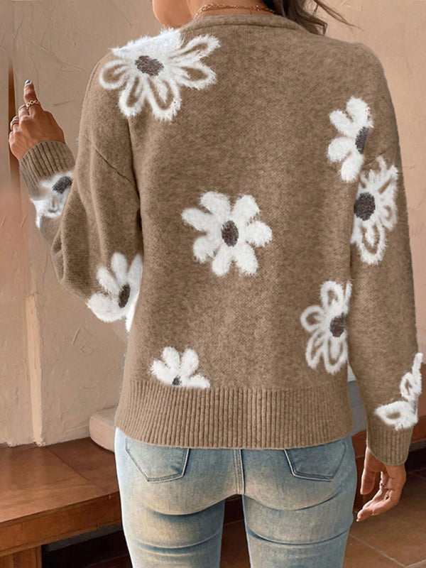 Floral Print Front Button-up Cardigan Sweater