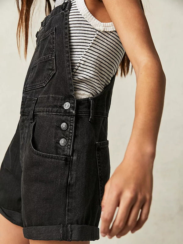 Loose Fit Multi-pocket Overalls Jeans Shorts Romper