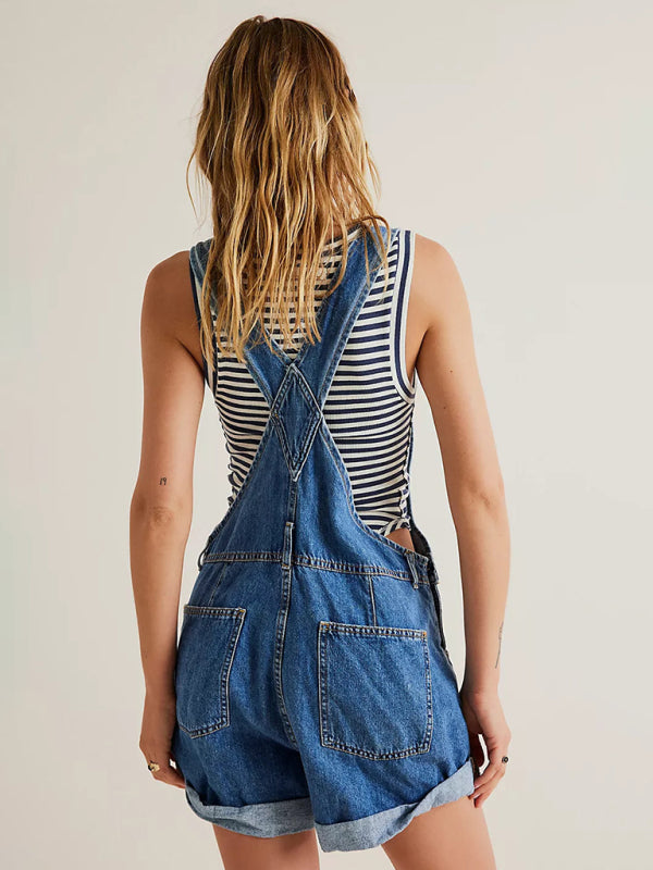 Loose Fit Multi-pocket Overalls Jeans Shorts Romper