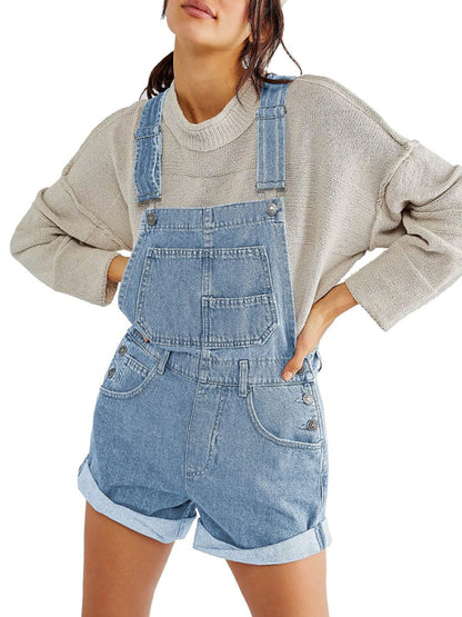 Loose Fit Multi-pocket Overalls Jeans Shorts Romper