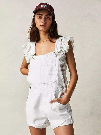 Loose Fit Multi-pocket Overalls Jeans Shorts Romper