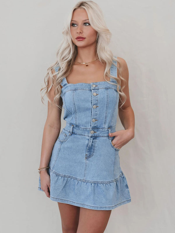 Fashion Halter Hottie Light Denim Mini Dress