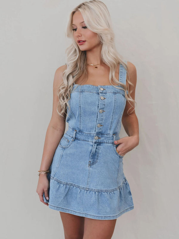 Fashion Halter Hottie Light Denim Mini Dress