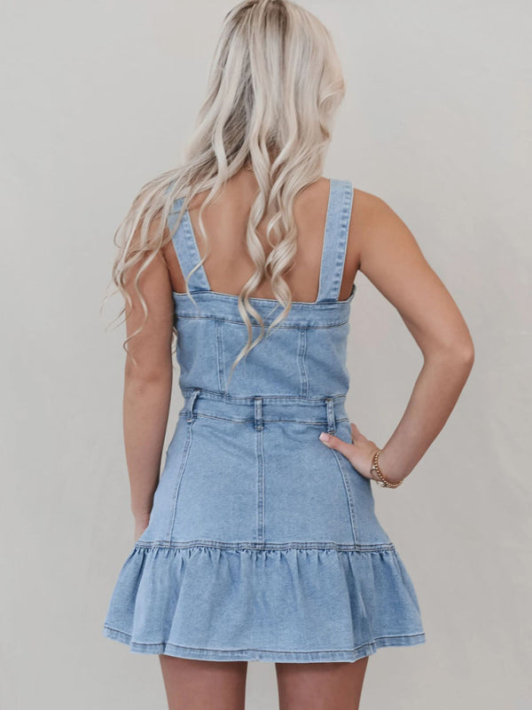 Fashion Halter Hottie Light Denim Mini Dress