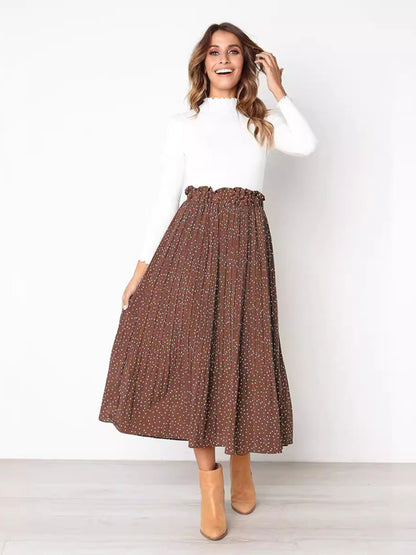 Pleated Ruffle Waist All-match Midi Skirt