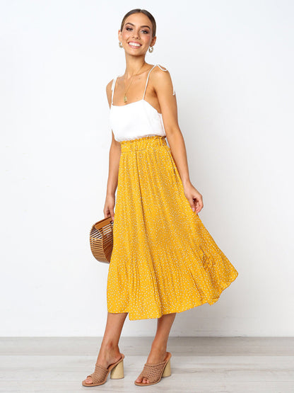 Pleated Ruffle Waist All-match Midi Skirt