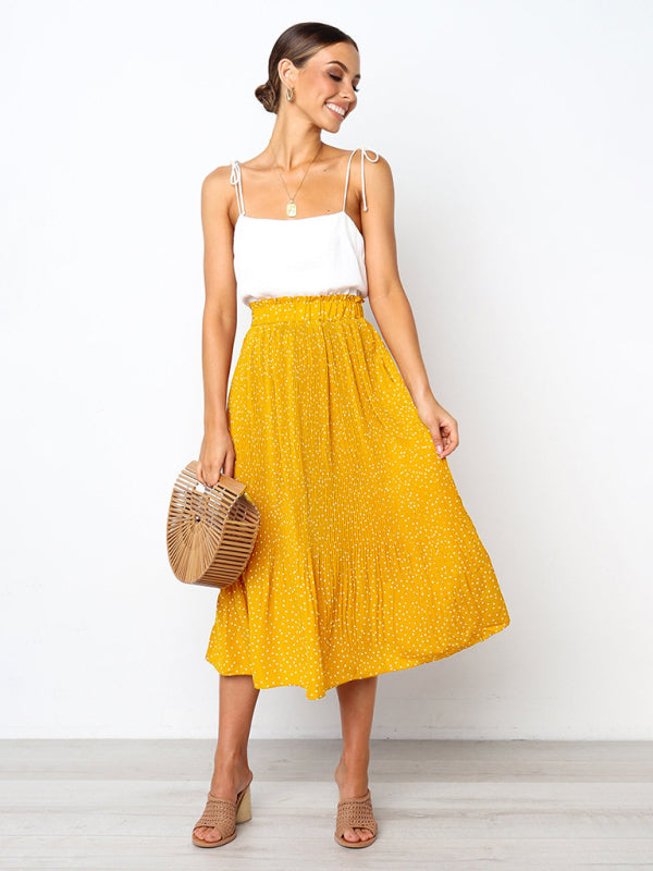 Pleated Ruffle Waist All-match Midi Skirt