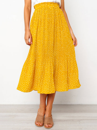 Pleated Ruffle Waist All-match Midi Skirt