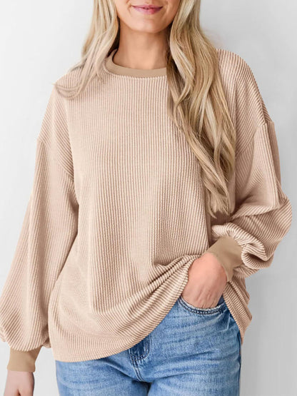 Textured Small Pit Stripe Long-sleeved Casual Sweatshirt