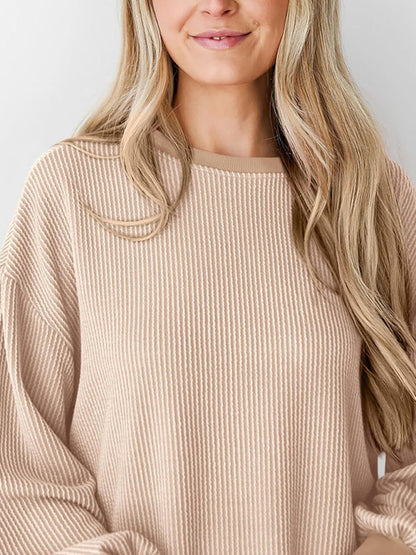 Textured Small Pit Stripe Long-sleeved Casual Sweatshirt