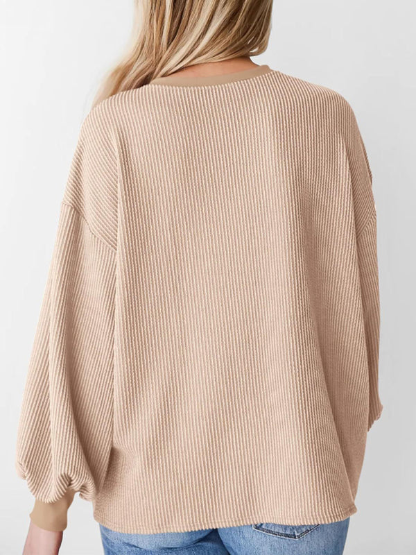 Textured Small Pit Stripe Long-sleeved Casual Sweatshirt