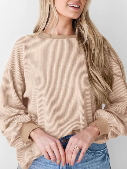 Textured Small Pit Stripe Long-sleeved Casual Sweatshirt