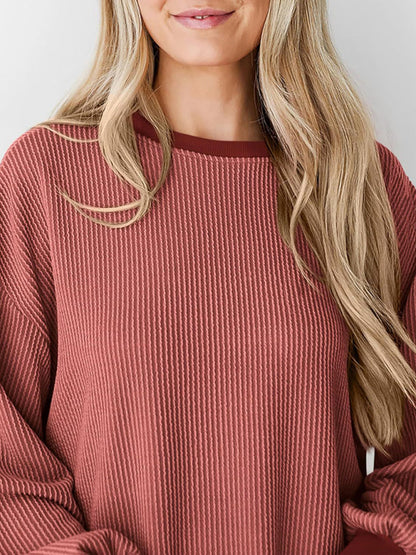 Textured Small Pit Stripe Long-sleeved Casual Sweatshirt