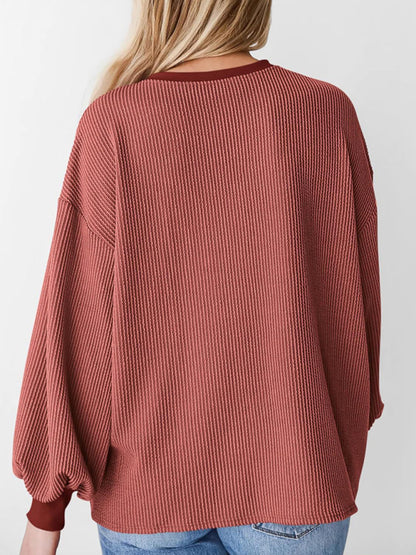 Textured Small Pit Stripe Long-sleeved Casual Sweatshirt