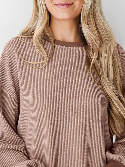 Textured Small Pit Stripe Long-sleeved Casual Sweatshirt