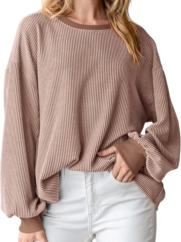 Textured Small Pit Stripe Long-sleeved Casual Sweatshirt