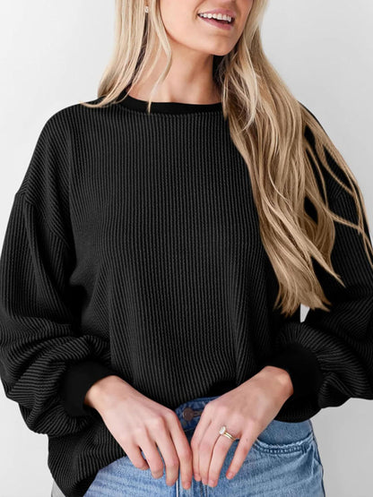 Textured Small Pit Stripe Long-sleeved Casual Sweatshirt