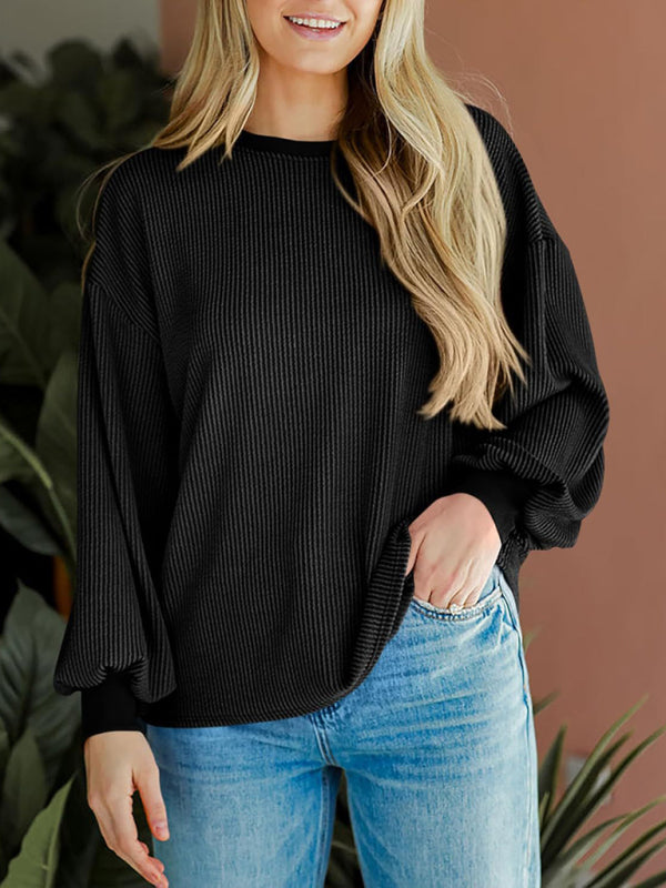 Textured Small Pit Stripe Long-sleeved Casual Sweatshirt