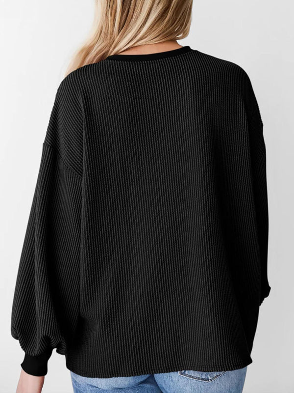 Textured Small Pit Stripe Long-sleeved Casual Sweatshirt