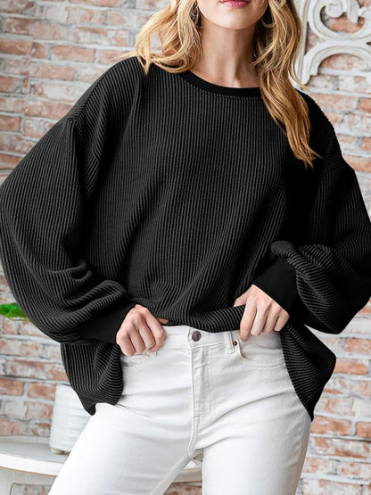 Textured Small Pit Stripe Long-sleeved Casual Sweatshirt