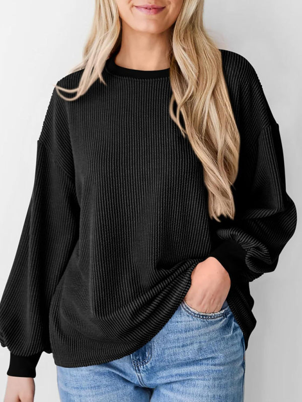 Textured Small Pit Stripe Long-sleeved Casual Sweatshirt