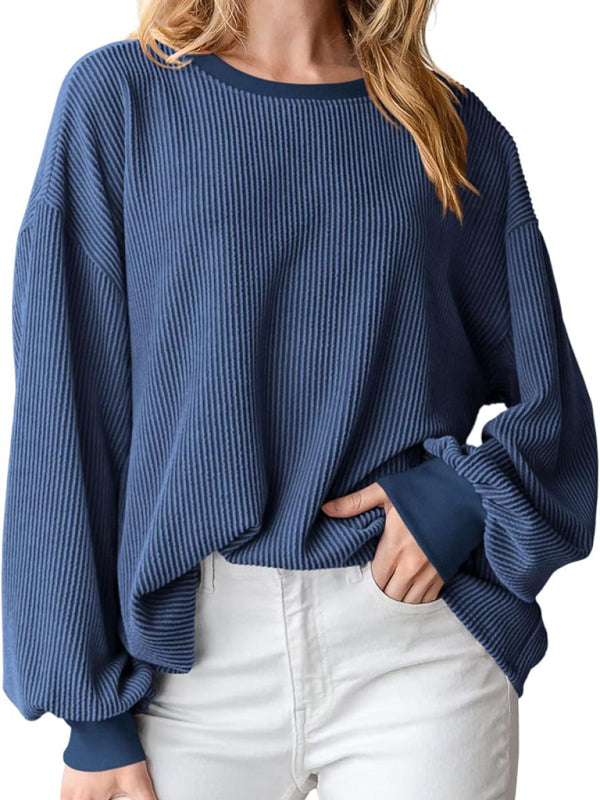 Textured Small Pit Stripe Long-sleeved Casual Sweatshirt