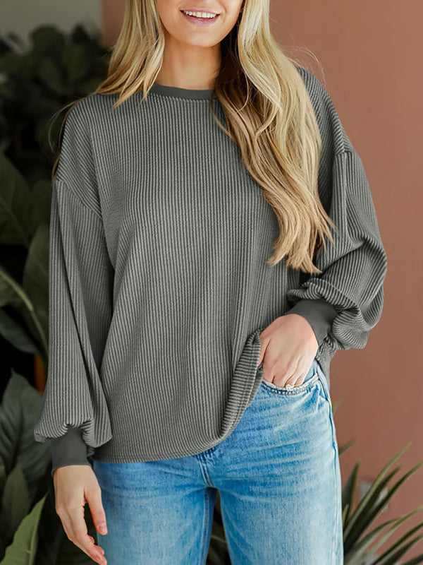 Textured Small Pit Stripe Long-sleeved Casual Sweatshirt