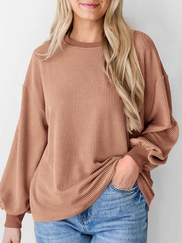 Textured Small Pit Stripe Long-sleeved Casual Sweatshirt