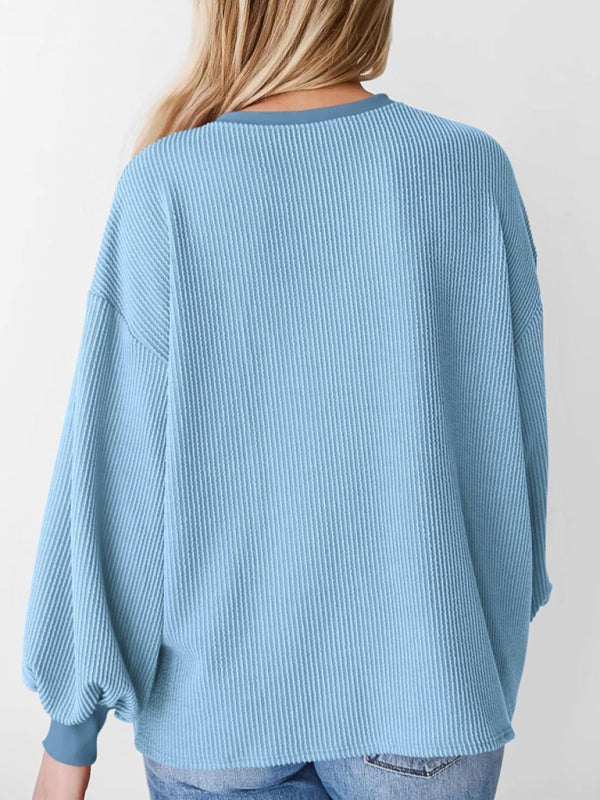 Textured Small Pit Stripe Long-sleeved Casual Sweatshirt