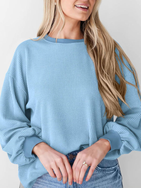 Textured Small Pit Stripe Long-sleeved Casual Sweatshirt