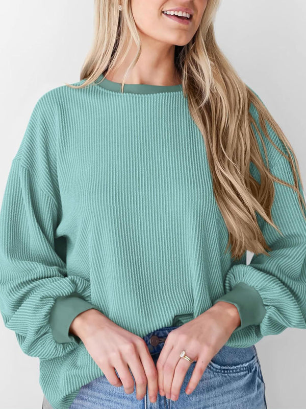 Textured Small Pit Stripe Long-sleeved Casual Sweatshirt