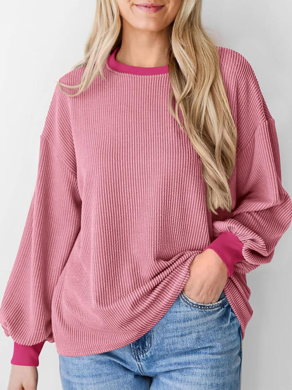 Textured Small Pit Stripe Long-sleeved Casual Sweatshirt