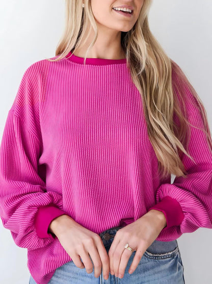 Textured Small Pit Stripe Long-sleeved Casual Sweatshirt