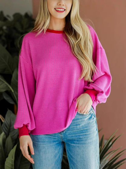 Textured Small Pit Stripe Long-sleeved Casual Sweatshirt