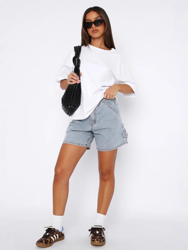 Casual Loose-fit Straight Style Denim Shorts