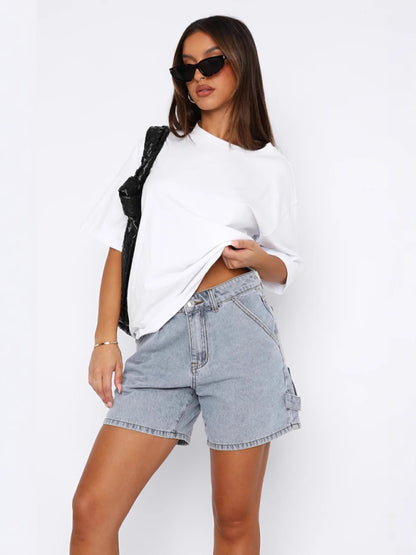 Casual Loose-fit Straight Style Denim Shorts