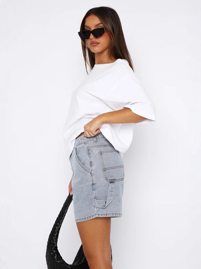 Casual Loose-fit Straight Style Denim Shorts